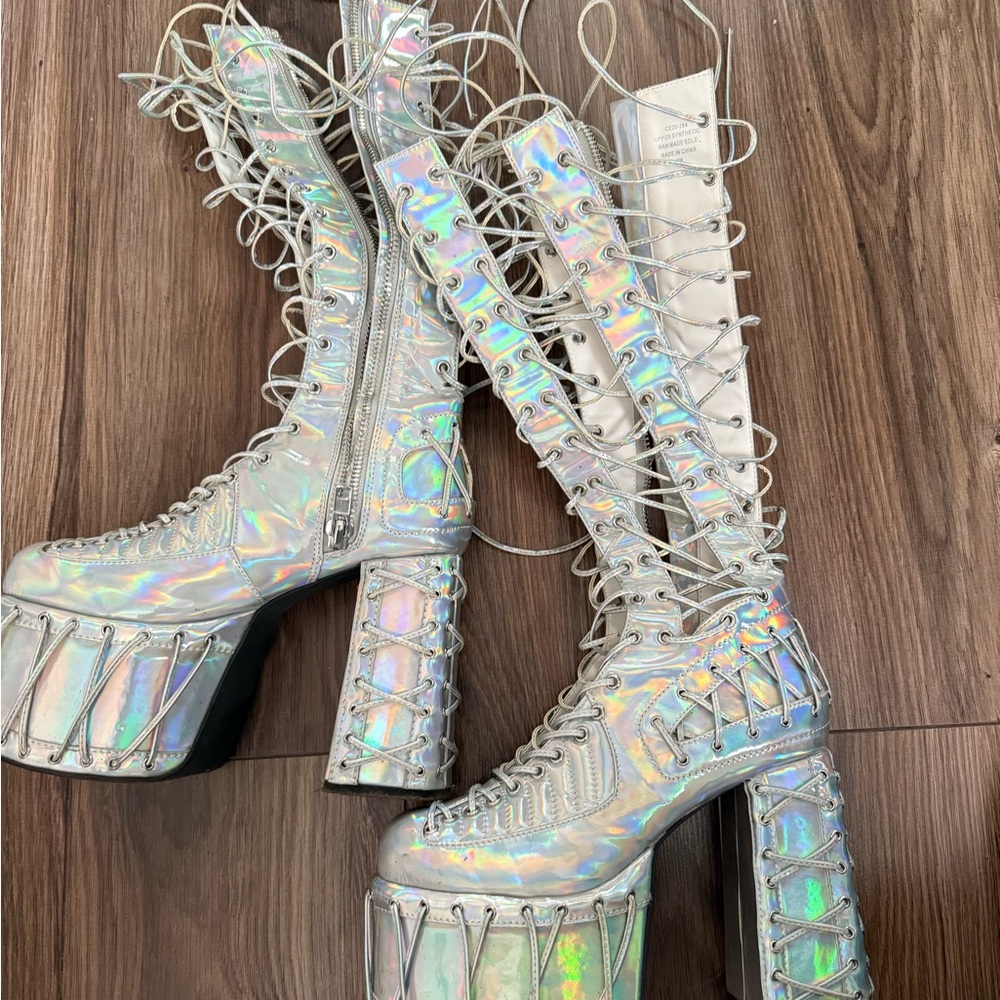 Dollskill Holographic Lace-Up Platform Boots